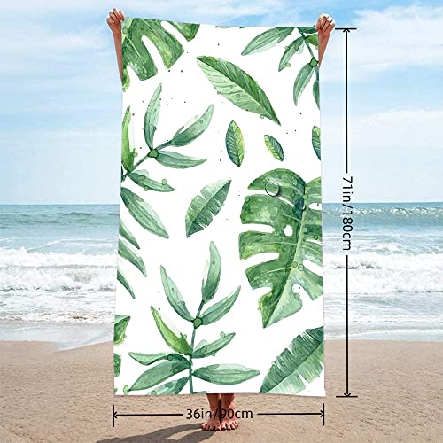 Large Beach Towel 36"X 71" Quick-Dry & Super Absorbent Beach Towels For Beach Pool Bath Camping Travel Swimming Bath Beach Blanket (Green Leaf) #TOP1