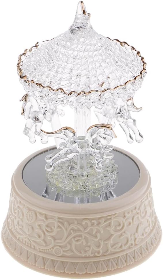 Crystal Glass Carousel Music Box with Color Changing LED - Exquisite Handcrafted Figurine - Ideal for Friends and Family - Musical Decoration for Living Room or