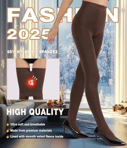 Image of MERYLURE Fleece Lined Tights Women, Winter Warm Opaque Thermal Pantyhose, High Waisted Thick Control Top Leggings