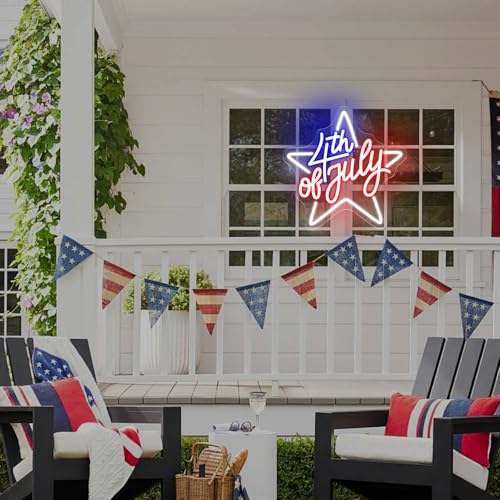 Image of Happy 4TH of July Decors Neon Sign Happy Independence Day Led Sign 4th of July Celebration Light Patriotic Welcome Memorial Day Decoration, 13 inchx13 inch