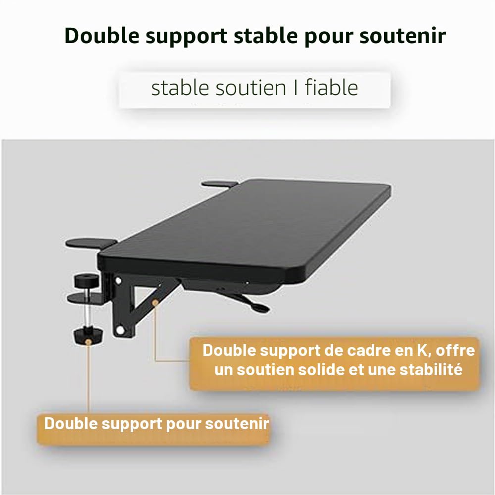 ybaymy Plateau pliable pour clavier - 75 x 25 cm - Plateau d'extension de bureau sans perforation - Pince ergonomique pour souris et clavier - Support coudé pour ordinateur