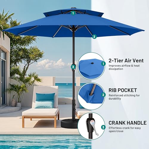 Image of AreShark 12ft 2 Tiers Patio Umbrella - Outdoor Umbrella Waterproof UV Protection, Market Table Umbrella w / 8 Sturdy Ribs&Crank for Pool, Porch, Garden(Royal Blue)
