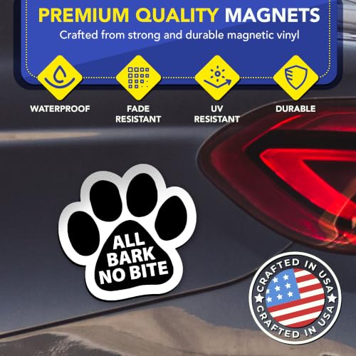 Image of Magnet Me Up All Bark No Bite Magnet Decal, 5 Inch, 2 Pack, Heavy Duty Automotive Accessory, Magnet for Cars, Trucks and SUVs, Full Color UV Printed, Vinyl, Crafted in USA