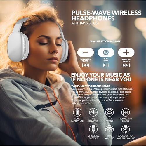 RCA Wave-56 Wireless Headphones, 20 Hour Battery Life, Hi-Res Audio, Enhanced Bass, Transparency Mode, Lightweight Comfort, Travel Friendly Design, White