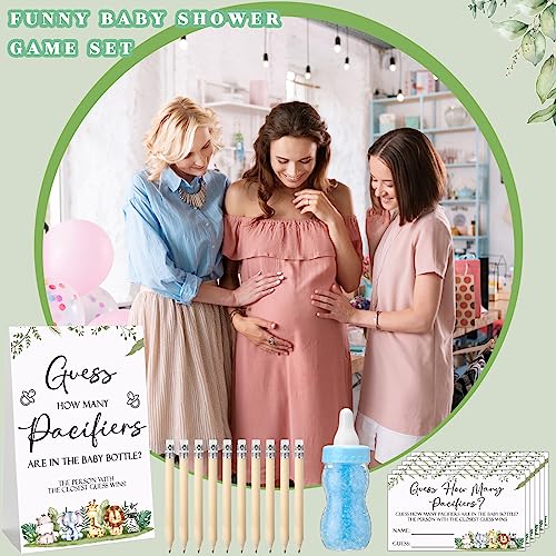 Image of Roowest 512 Pcs Baby Shower Games Guess How Many Pacifiers Sign 100 Small Guessing Games 10 HB Pencils 750ml Milk Bottle 400 Acrylic Pacifiers Decoration for Guest Gender Reveal(Blue,Animal)