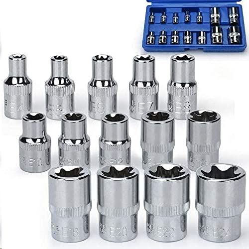 Noosverl - Set Di 14 Chiavi A Bussola Femmina Torx Socket Per Dadi E Utensili Per Prese, 1/4" 1/2" 3/8" Femmina E-Type Extractor (E4-E24)