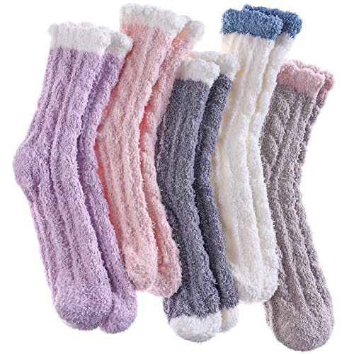 Image of LANLEO 5 /6 Pairs Womens Super Soft Fuzzy Plush Warm Winter Home Sleeping Slipper Socks