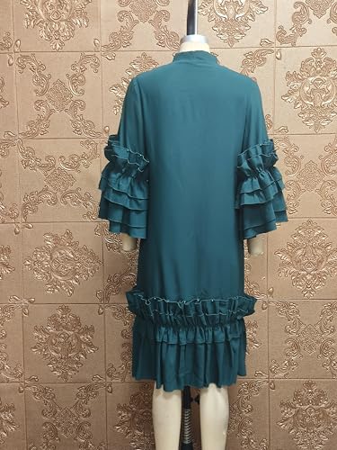 Image of dasmzper Women's Plus Size Midi Dress Ruffle Sleeve Bow Tie Neck Casual A line Swing Midi Dresses