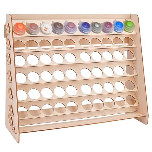 PH PandaHall Wooden Paint Organizer, 72 Holes Paint Rack Stand Antique White Craft Paint Storage Pigment Ink Bottle Paints Tool Storage for Miniature Paint Set, Holds up to 72 Bottles