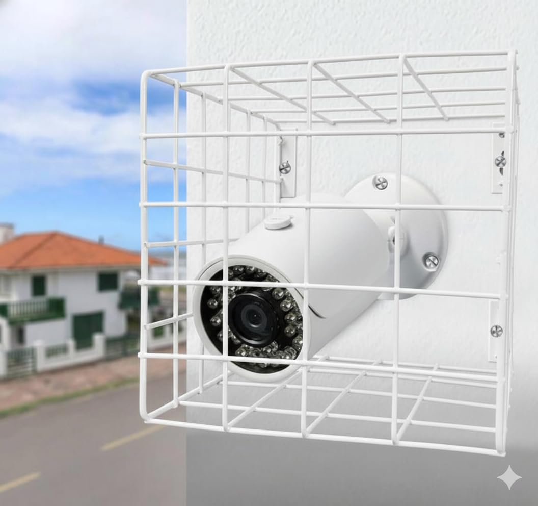 Acrylic Design Art Security Camera Cage Guard, White Metal Wire Guard Protective Cover, Wall Mount Heavy CCTV Cage Protection for Bullet Cameras Security Camera Protective Cage, (White)-image-34