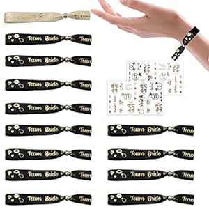 IJHYGD 14 Pulseras The Bride Pulsera Despedida Soltera Pulseras de Novia de Equipo Team Bride Accesorios Bride to Te Decoracion Diadema Despedida Soltera 2 Tatuajes Temporales Dorados