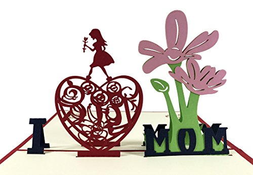 KINREX Mother's Day Cards - 3D Pop Up Greeting Cards - I LOVE MOM