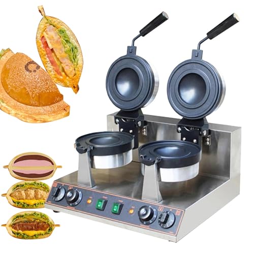 Panini - Máquina de prensa y waflera con temporizador digital, 50 ℃ a 300 ℃, para sándwiches de helado, doble cabezal giratorio para restaurantes, cafeterías, camiones de comida