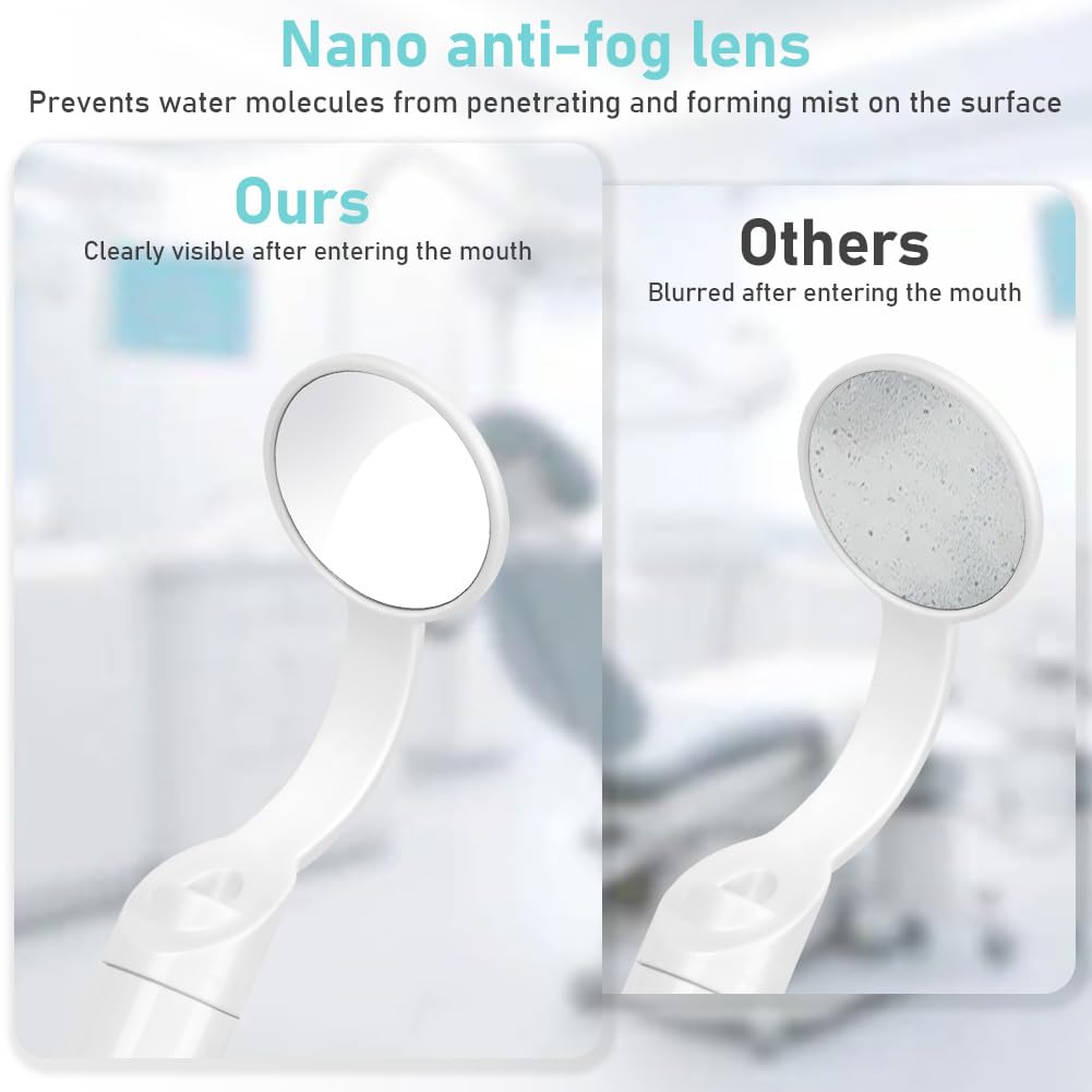 Flintronic Espejo Dental con Luz LED Recargable, 1 Pieza, Antivaho, Carga USB, 2 Modos de Luz, Azul