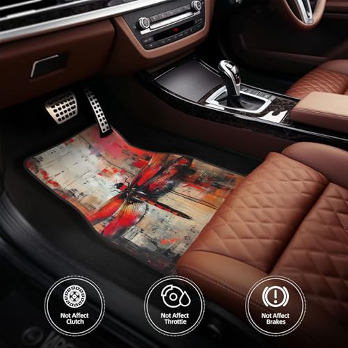 Tapis de sol voiture libellule rouge abstrait ensemble tapis auto 4pcs