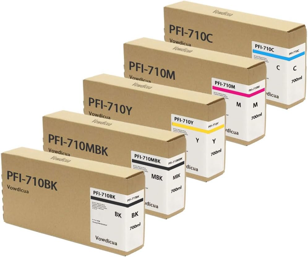 PFI-710 Ink Tank 700 ml 5-Pack (Matte Black,Black Cyan Magenta Yellow) Compatible Replacement for Canon PFI-710 Ink iPF TX-2000 TX-3000 TX-4000 Printers