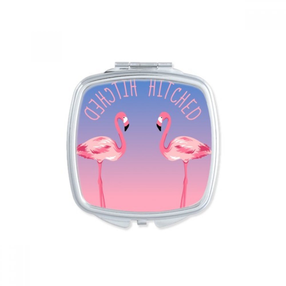 Miroir de poche compact et carré avec flamant rose pour maquillage portable