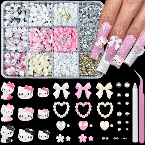 GOTPE 3D Cute Nail Charms and Gems Set, Bow Flowers...