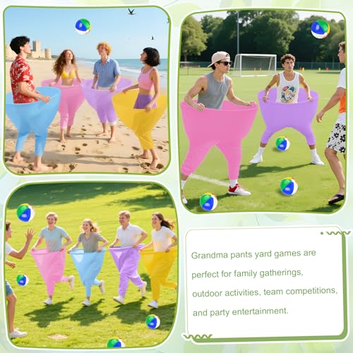 Image of ROMANKAS Adult Granny Pants Outdoor Game 4 Pack of Mixed Color Granny Pants Yard Game with 16 Bouncy Balls and 1 Air Pump (Random Colors) Granny Pants Game Large for Family Reunions Field Day