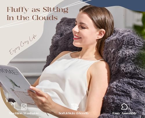 Image of Hobestluk Small Couch Sofa Chaise Lounge Chair Recliner Chair with Footrest | Ergonomic Design,Fluffy Fabric,Multi-Functional Ottoman,No Assembly,Lounge Chair Indoor Bedroom Apartment | Dark Grey Single