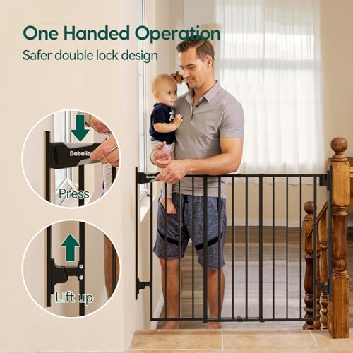 Babelio 27-45" No Bottom Bar Baby/Dog Gate with Easy Installation, 2-in-1 Auto Close Design, Suitable for The House, Stairs, and Doorways, Safety Pet Gates with Large Walk-Thru Door, Black