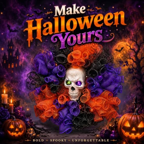 Wizcave 24 in Halloween Wreath with Skull and Color-Changing Lights - image 6