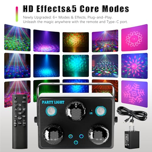Image of Disco Ball Party Lights,DJ Disco Light Sound Activation & Remote Control Stage Lighting with Star Projector, Ocean Wave and LED Strobe for Home Christmas Birthday Wedding Bar and Club Decorations