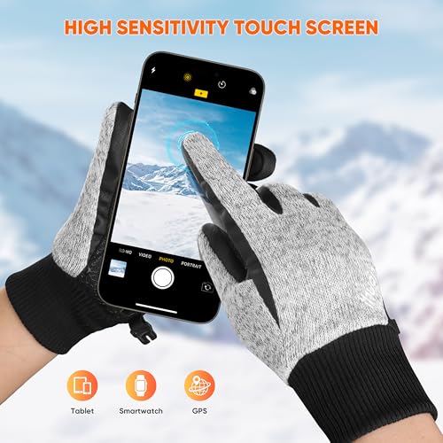 Image of ihuan Winter Waterproof Gloves Cold Weather - Snow Ski Windproof for Men Women, Warm Touchscreen Thermal for Running Cycling