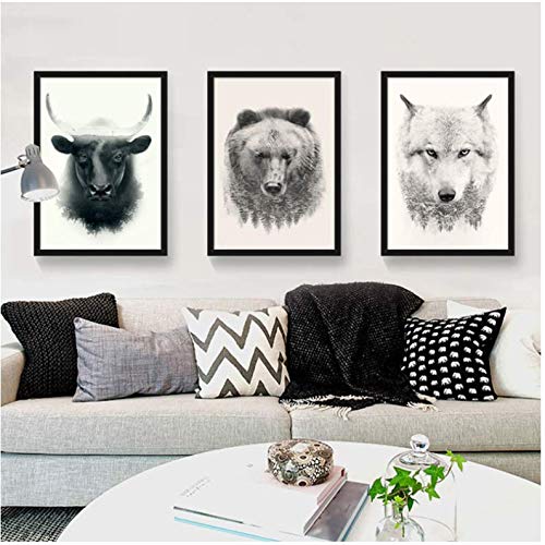 Toile peinture prairie décoration haut de gamme taureau ours loup impression artistique 50x70cm