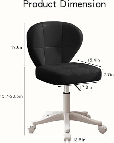 Miniatura 2 de Silla de oficina pequeña con soporte lumbar, silla de escritorio giratoria sin brazos de piel sintética, altura ajustable, silla rodante compacta