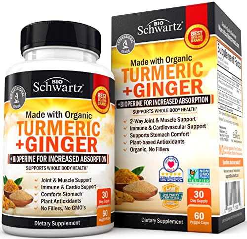Organic-Turmeric-Curcumin-and-Ginger-95-Standardized-Curcuminoids-with-BioPerine-Black-Pepper-Extract-for-Ultra-High-Absorption-Natural-Joint-Support-Supplement-Gluten-Free-60-Capsules