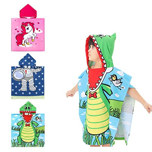 Toallas Y Batas De Baño, Home Toalla de Baño de Playa con Capucha para Niños,Poncho de Playa 100% Algodón Súper Suave y Absorbente,Bata de Baño de Gran Tamaño para Niños de 2 a 9...
