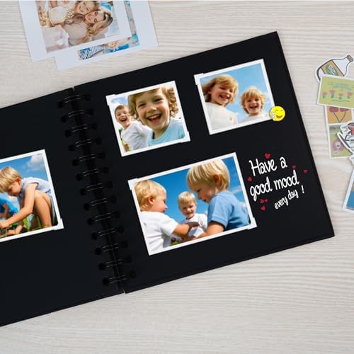Finksy 7 x 7 Inch DIY Scrapbook Photo Album Black 40 Pages Hardcover Kraft Blank Memory Book for Wedding and Anniversary Family — view 2