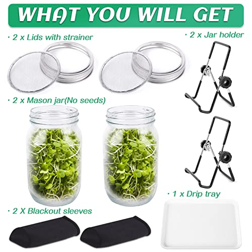 Kit de pote de germinação de sementes com 2 frascos de pedreiro de boca larga, kit de cultivo de bro