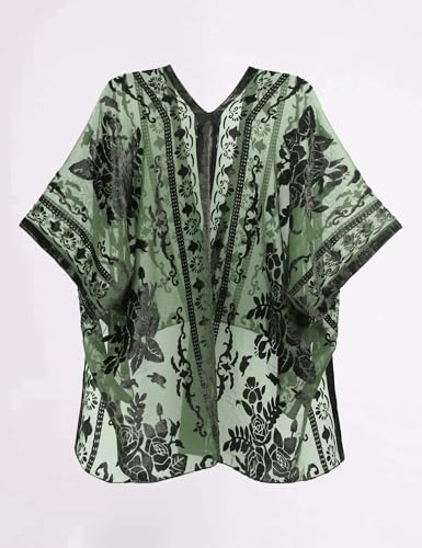 Image of MJ SERECA Women's Burnout Velvet Kimono Cardigan Cover Up with Tassel
