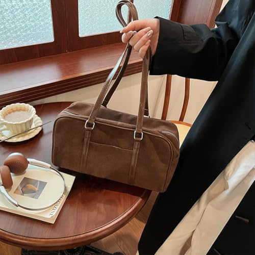 Women Faux Suede Shoulder Bag Fashion Underarm Bag Large Capacity Elegant Shoulder Purse Zip Closure Vintage Commuti3