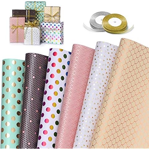 Papel de Regalo GuKKK 6 Hojas + 2 Rollos de Cinta Cover
