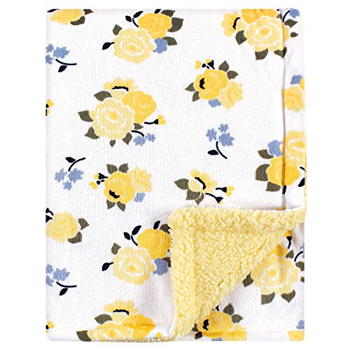 Image of Luvable Friends Unisex Baby Plush Blanket with Sherpa Back, Yellow Floral, One Size