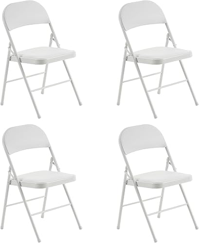 Paquete de 4 sillas plegables blancas, silla de plástico portátil con asiento grueso y marco de acero acolchado, apilable, asiento para eventos