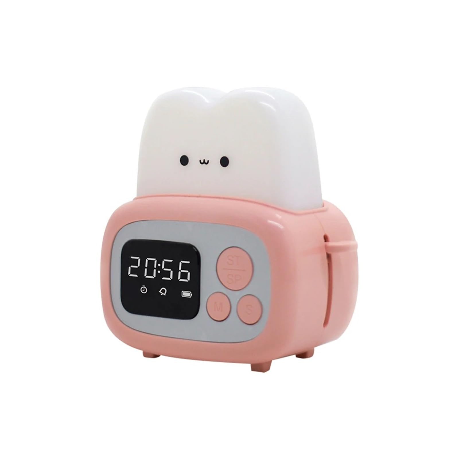 LUYSGBXR Alarm Clock Cute Bread Maker Alarm Clock Sleeping Timing USB Rechargeable Lamp Bedside Table Desk Birthday Holiday Children(Pink)