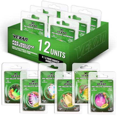 Vexan Glow Walleye Spinner Rig – Worm Harness with Live Bait Rig for Walleye Fishing, Crawler Harness and Fishing Lures (12-Count, Kit #1)