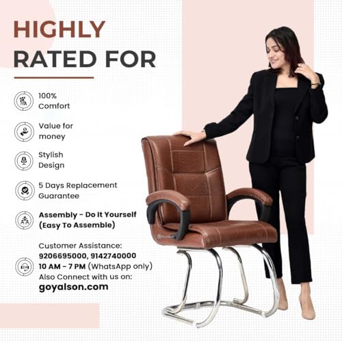 Image of Goyal steel & furniture Executive Office Visitor Chair Home Study Reception School Chair with arm Rest and Cushioned seat Back (4, Tan, Double Pipe Frame)