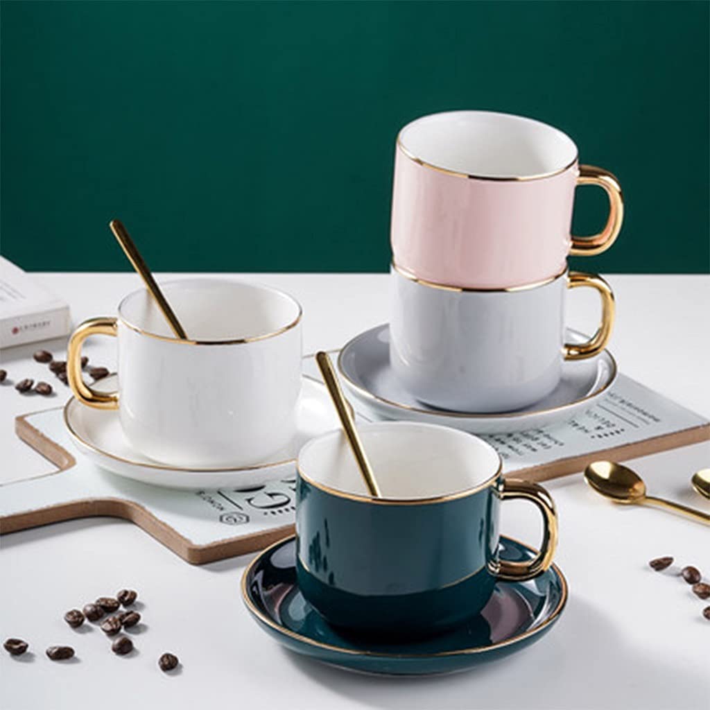 Porcelana Taza de té y Platillo Conjunto Taza de Café , café espresso, 8 onzas para bebidas de café especializadas, latte, café moca y té para oficina y hogar, regalo para hombres mujeres papá mamá