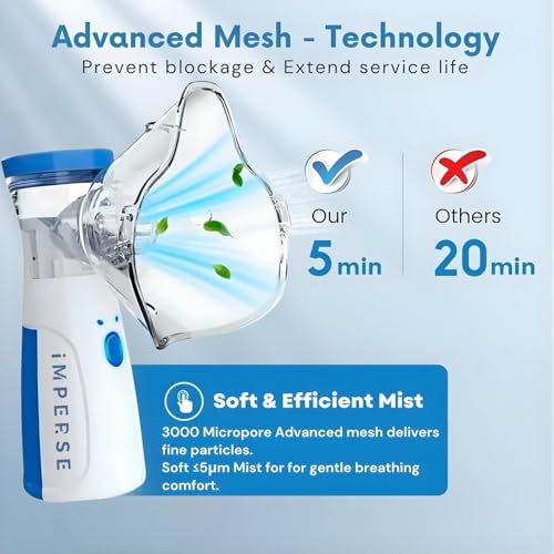 Image of Nebulizer Machine for Baby, Kids and Adults, Silent Mini Vaporizers Handheld Atomizers Nebuliser for Cold, Cough, Steam Inhaler with Fine Mist Technology, for Home and Travel Use, Portable