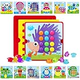 JurciCat Mosaicos Infantiles 12 Cartas y 46 Botones Juego pinchos colores niños juguete educativo Juguetes niños 2 años Regalos de cumpleaños para niños Regalos preescolares(Erizos)
