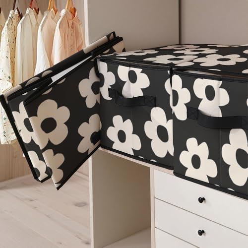Image of Stackable Clothes Storage Bins with Lids 3 Pack | Closet Organizers Fabric Cat Printing Box for Home and Office,Blanket Clothes Organizers,Under Bed Storage Containers