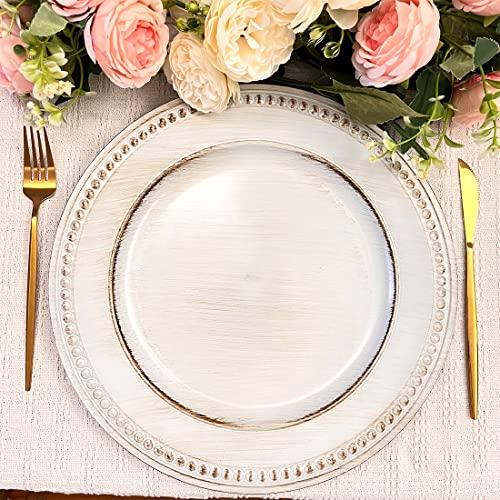 Umisriro White Charger Plates,13 Inch Vintage Dinner Plate Chargers Round Server Ware.set Of 6 Plastic Beaded Chargers For Dinner Plates, Party, Wedding(White) #TOP4