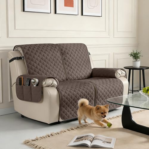 Image of TAOCOCO Armchair Covers,2 Seater Recliner Covers,Waterproof Recliner Sofa Protector,Anti Slip Recliner Sofa Covers,Reclining Chair Covers for Pets,Armchair Recliner Cover With Pocket(Brown)