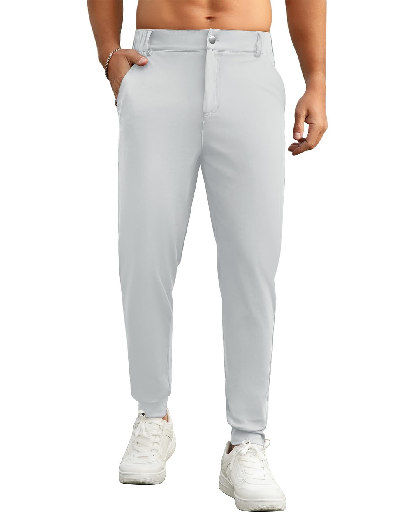 QIXING Pantalon de golf pour homme, coupe ajustée, extensible, décontracté, pantalon de bureau évacuant l'humidité, avec 5 poches