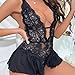 AHOVIT Sexy Lingerie for Women Lace Bodysuit One Piece Teddy Mini Babydoll Mesh Sleepwear V Neck Chemise Nightgowns Black